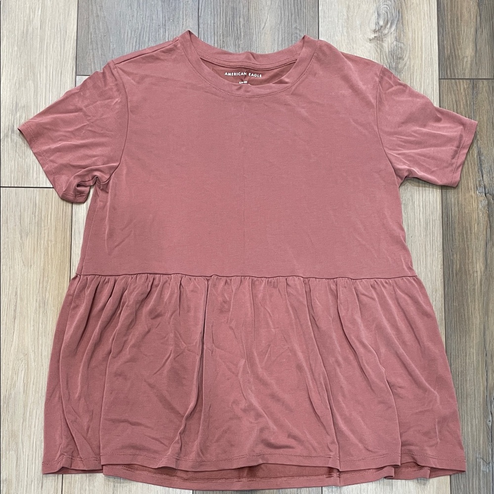 American Eagle Outfitters Dusty Rose Peplum Short Sleeve Tunic